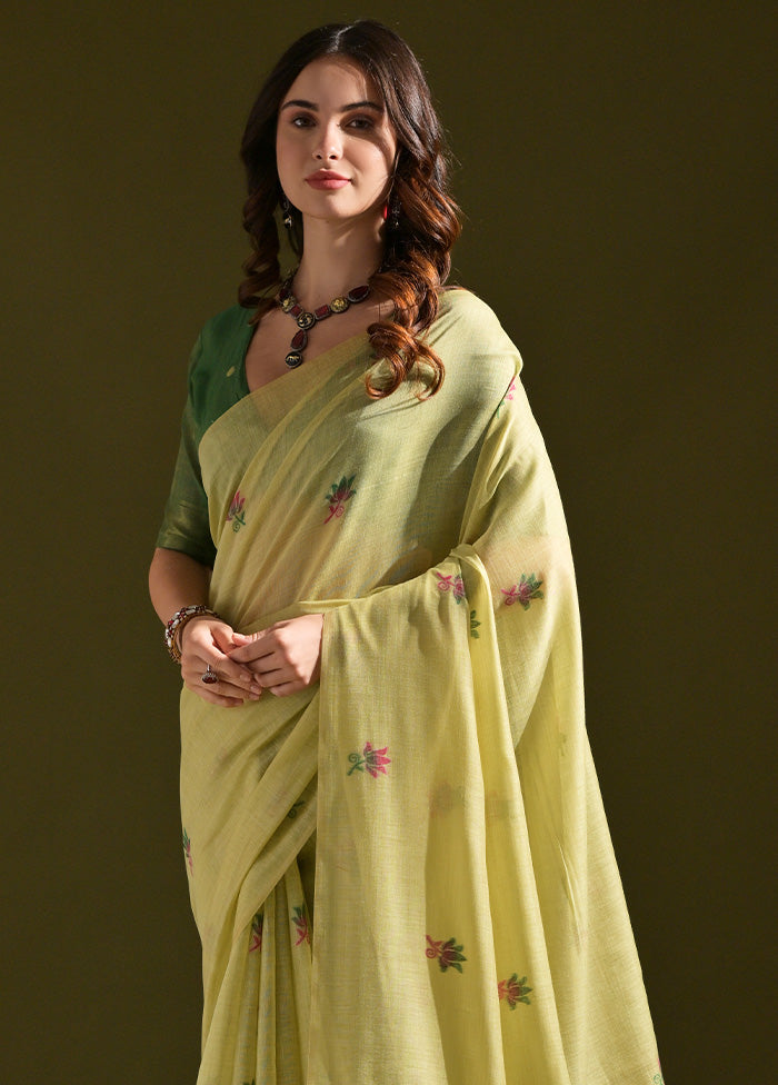 Pista Green Pure Cotton Saree With Blouse Piece Clearance From China