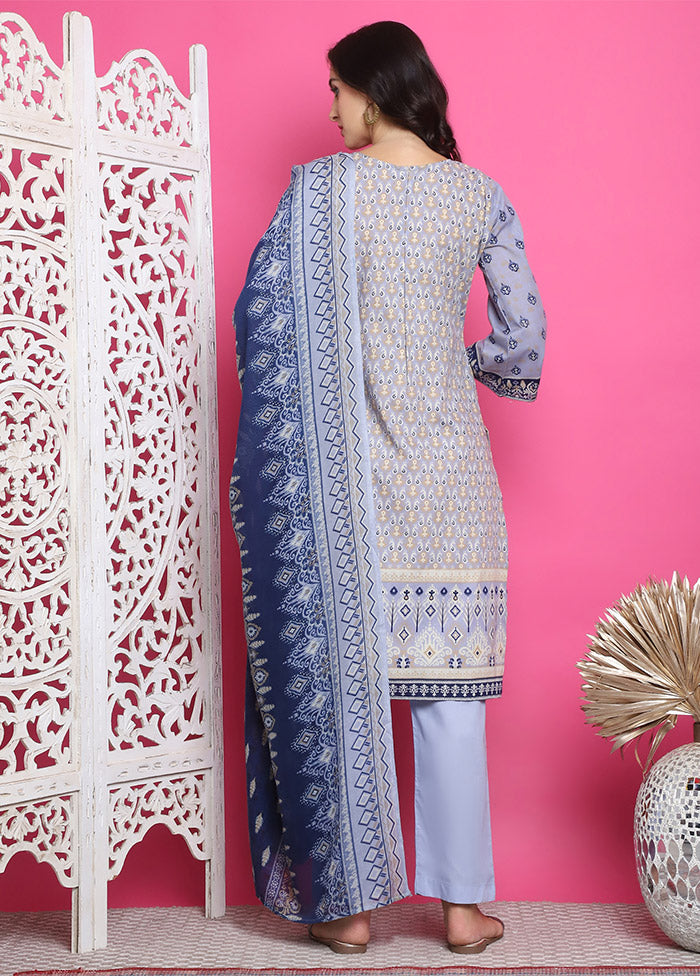 3 Pc Sky Blue Unstitched Cotton Suit Set From China For Sale