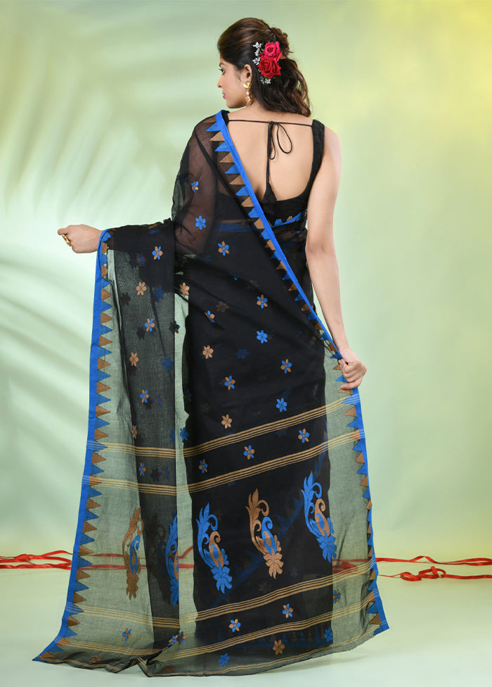 Black Cotton Floral Handwoven Saree Without Blouse Piece Clearance 2025