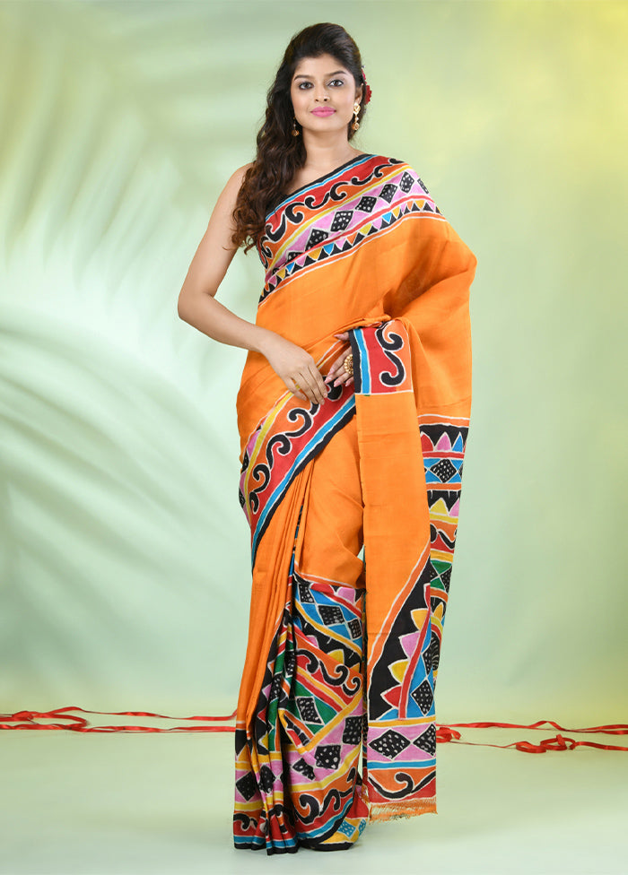 Yellow Dupion Pure Silk Saree With Blouse Piece Discount The Cheapest