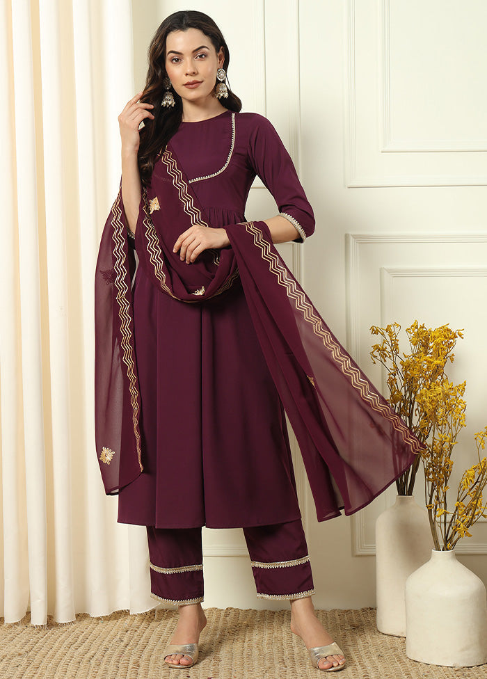 3 Pc Wine Readymade Silk Dupatta Suit Set Free Shipping For Sale