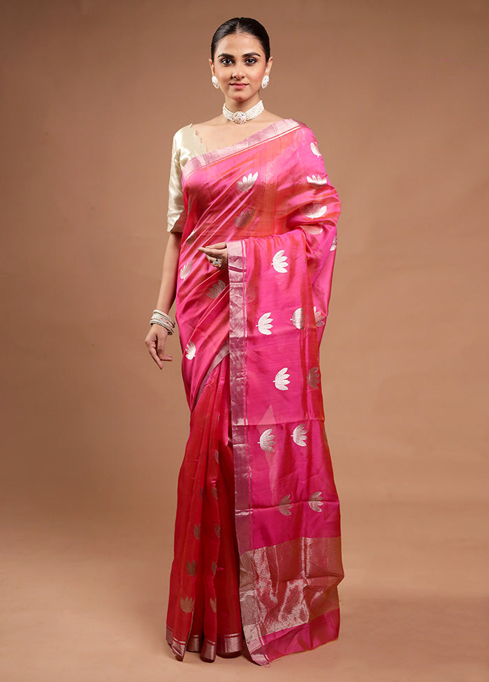 Pink Handloom Chanderi Pure Cotton Saree With Blouse Piece Buy Cheap 100% Guaranteed