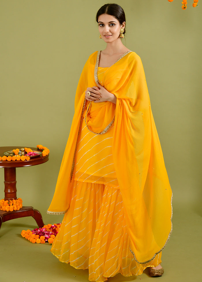 3 Pc Yellow Chiffon Sharara Suit Set With Dupatta Great Deals Cheap Pice