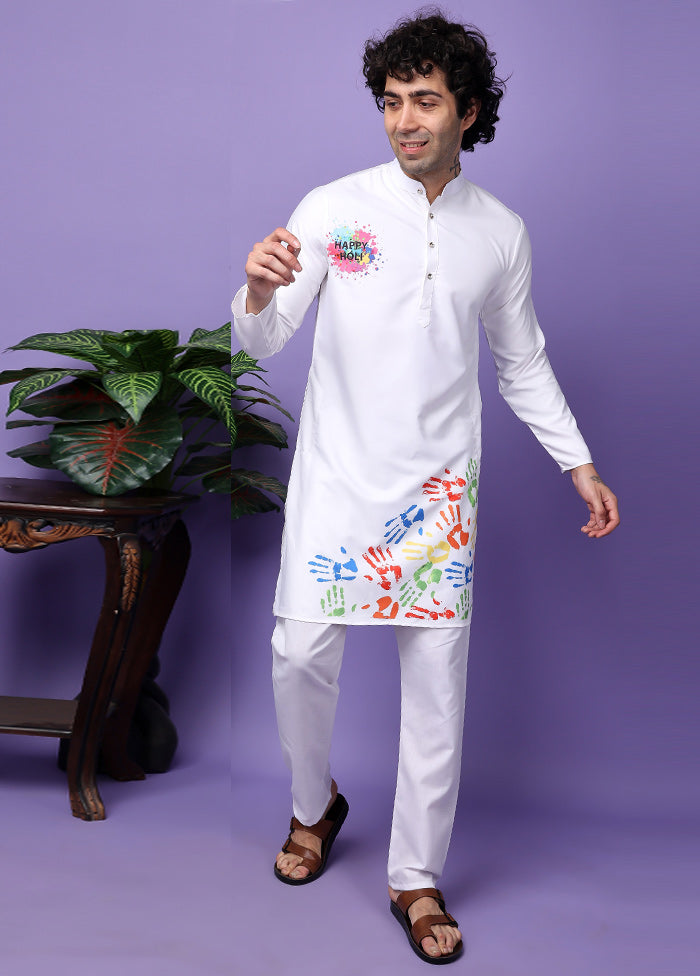 White Viscose Printed Medium Kurta New Styles For Sale