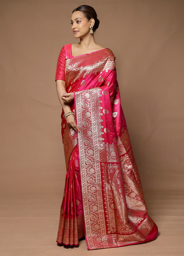 Pink Banarasi Silk Saree With Blouse Piece Cheap Very Cheap