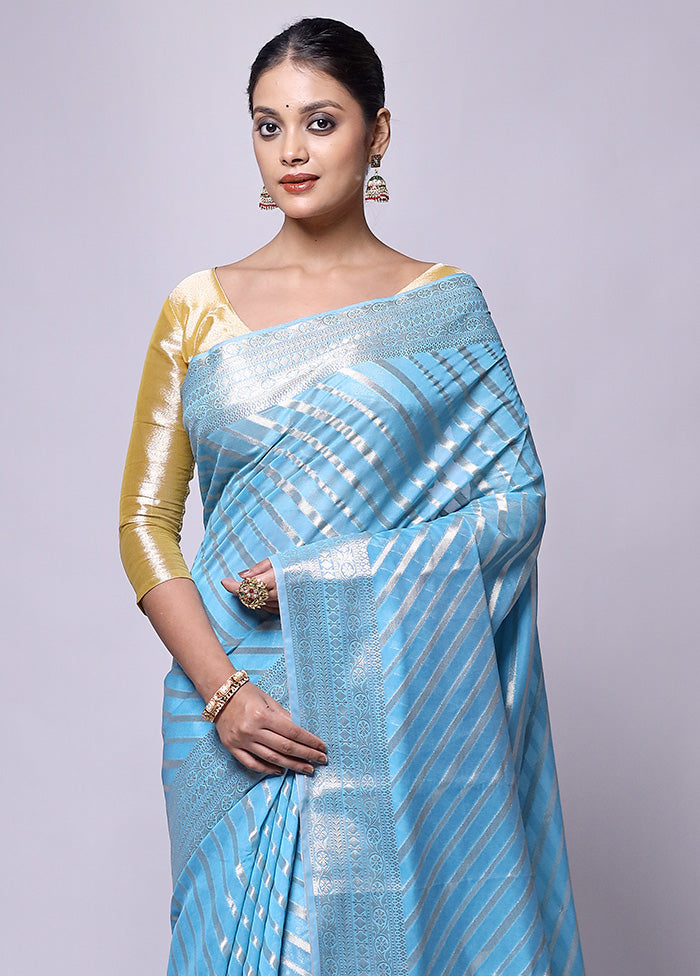 Blue Kora Silk Saree With Blouse Piece Original For Sale