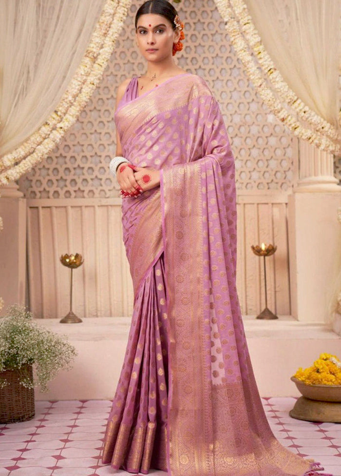 Pink Banarasi Silk Saree With Blouse Piece Outlet Recommend