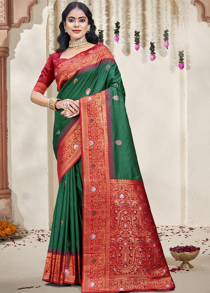 Bottle Green Dupion Silk Saree With Blouse Piece Buy Cheap Comfortable