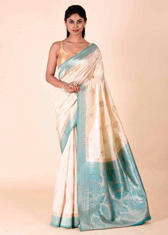 Beige Dupion Silk Saree With Blouse Piece Real Cheap Online