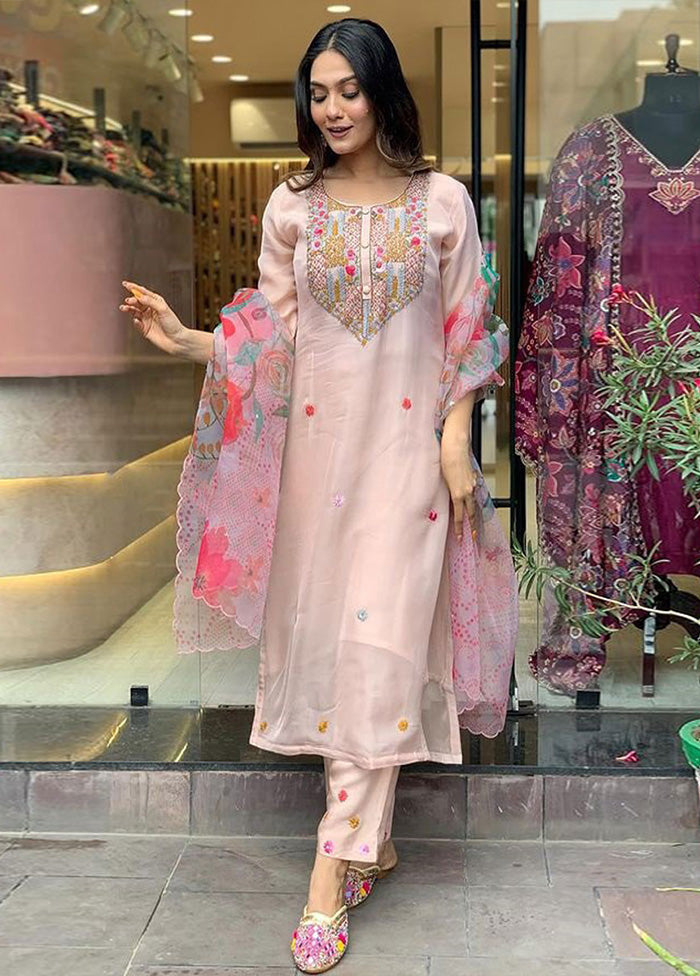 3 Pc Baby Pink Readymade Silk Suit Set Buy Online Cheap