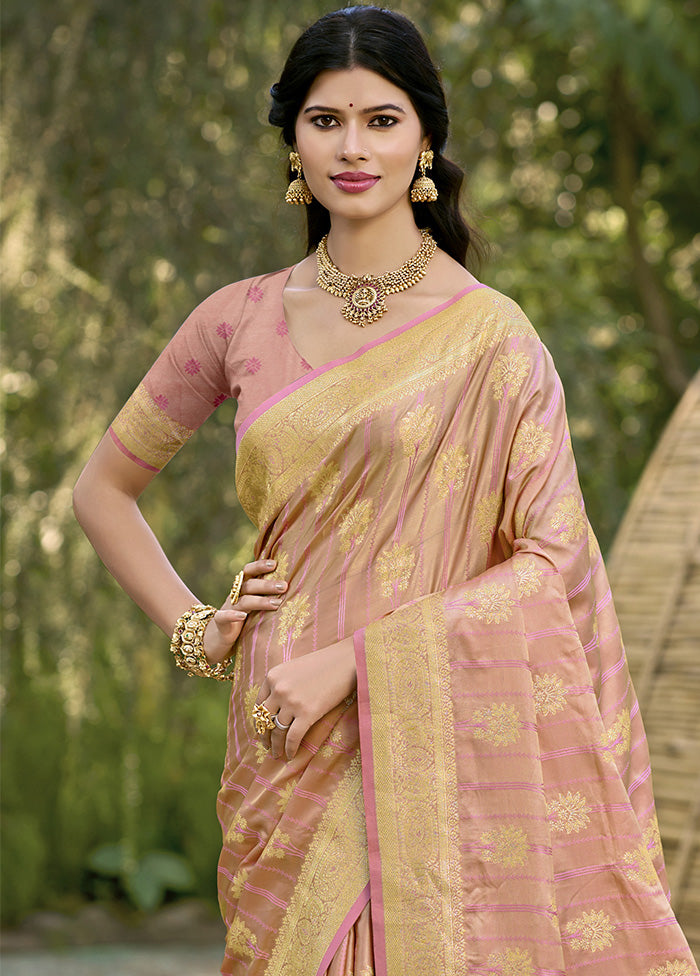 Pink Spun Silk Saree With Blouse Piece For Sale Top Quality