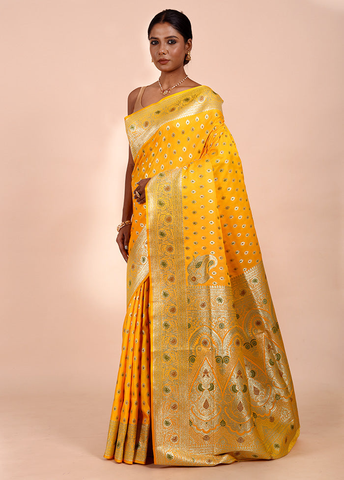 Yellow Banarasi Silk Saree With Blouse Piece Online Cheap Quality