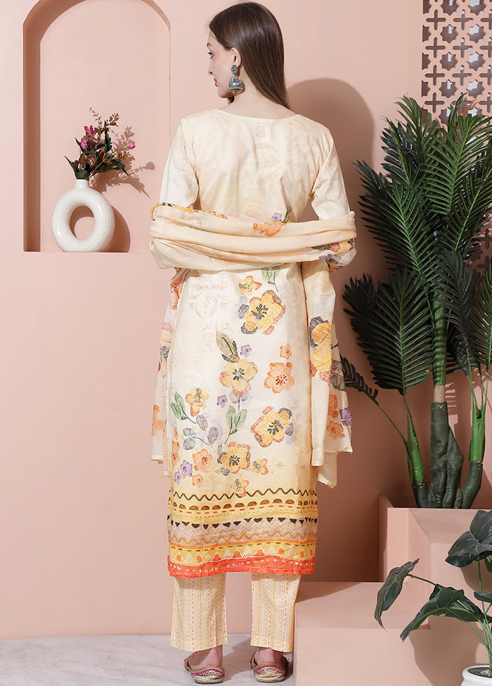 3 Pc Yellow Unstitched Cotton Suit Set Clearance Wide Range Of