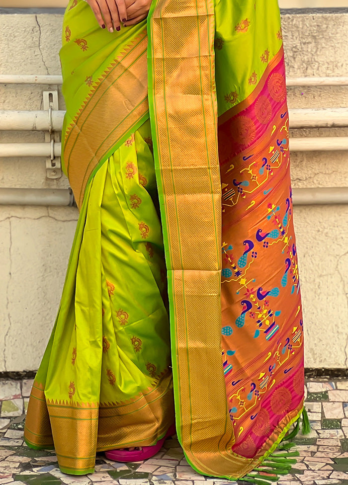 Green Spun Silk Saree With Blouse Piece Best Pices Online