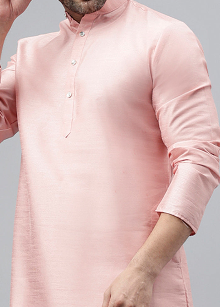 2 Pc Pink Dupion Silk Kurta Pajama Set Cheap Pictures