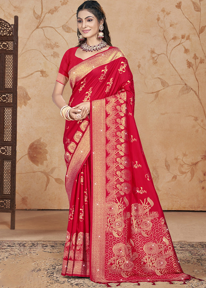 Red Spun Silk Saree With Blouse Piece Cheapest Cheap Online