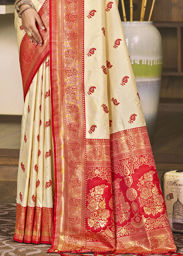 Cream Dupion Silk Saree With Blouse Piece 2025 New Cheap Online