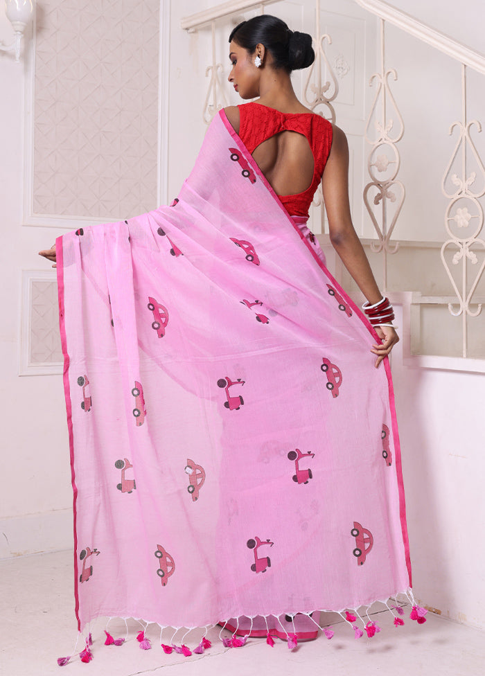 Pink Cotton Uber Print Saree Without Blouse Piece Sale Great Deals