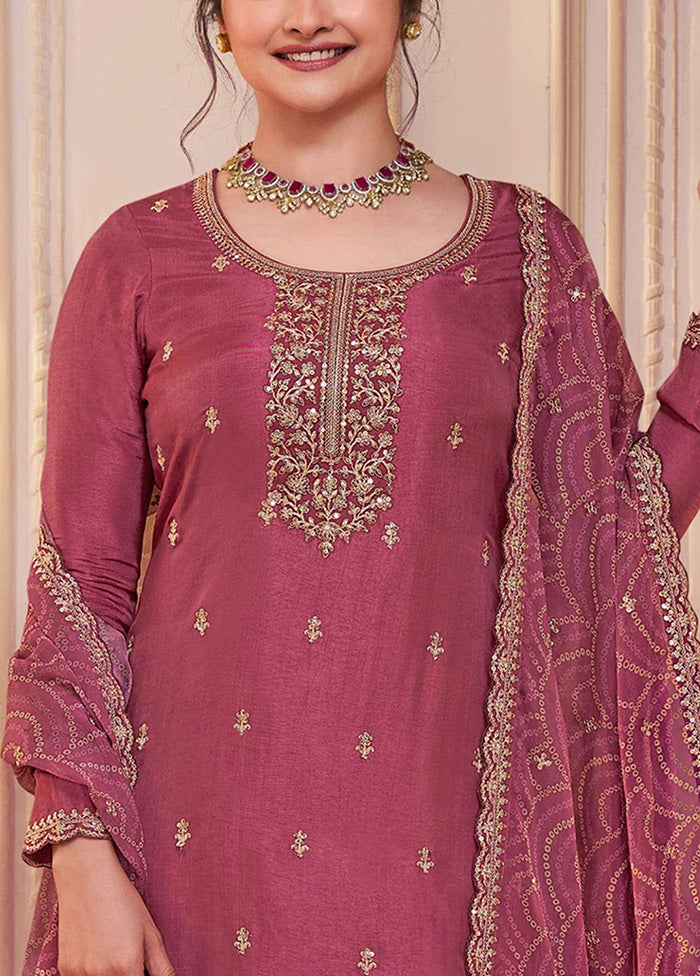 3 Pc Burgundy Semi Stitched Georgette Suit Set Free Shipping Fast Delivery