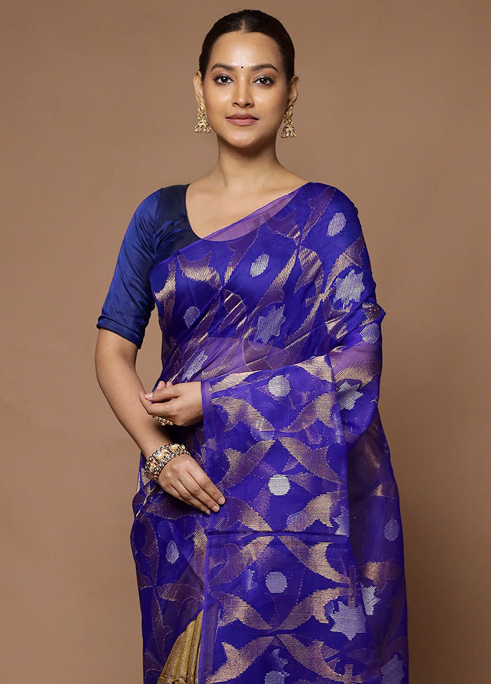 Blue Handloom Matka Pure Silk Saree With Blouse Piece Discount With Mastercard