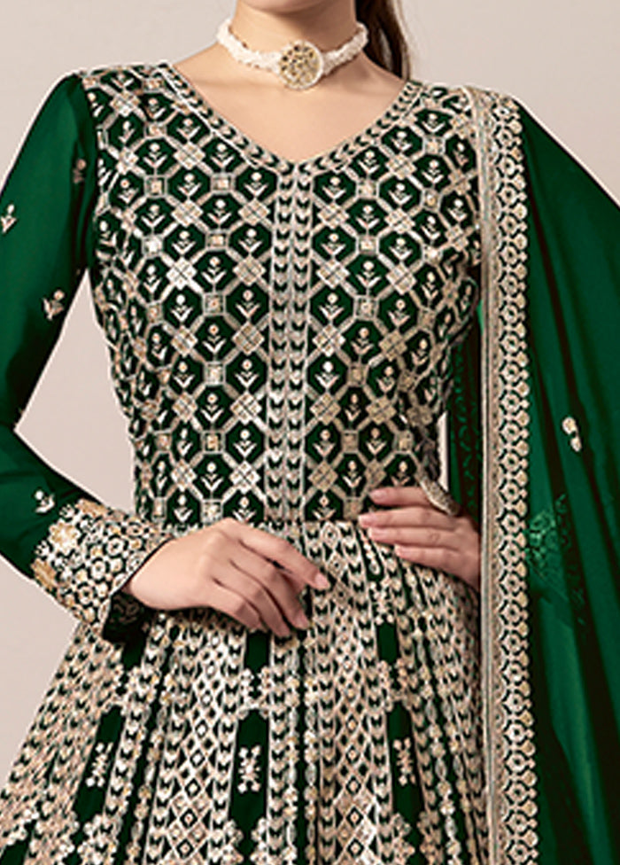 3 Pc Green Semi Stitched Georgette Suit Set Discount Shop