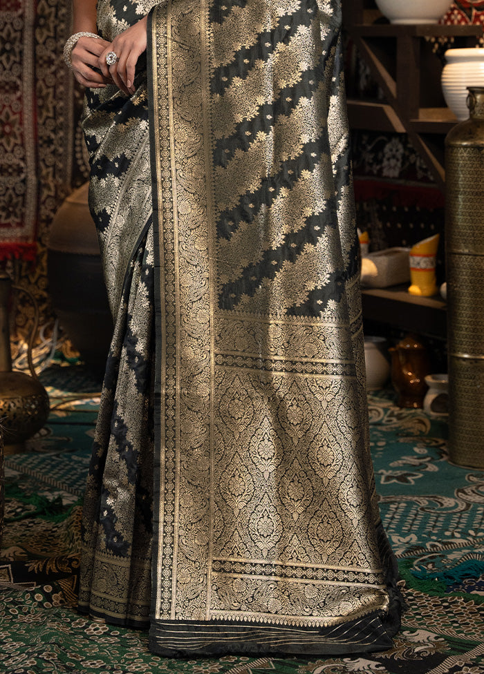 Black Banarasi Silk Saree With Blouse Piece For Sale Official Site