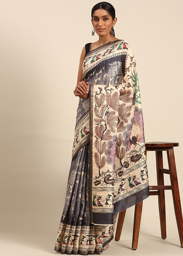 Grey Cotton Saree With Blouse Piece Free Shipping Visit