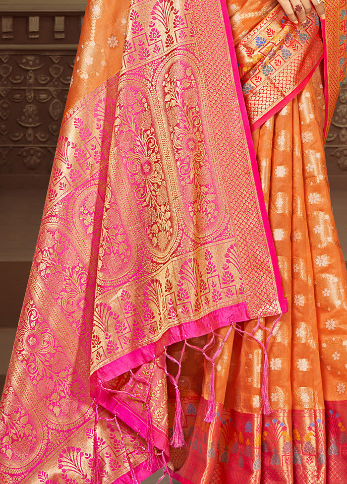 Orange Dupion Silk Saree With Blouse Piece New Online