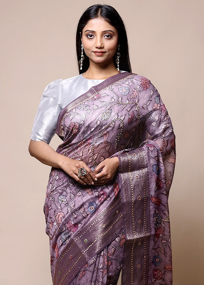 Purple Tussar Silk Saree With Blouse Piece Latest Cheap Online