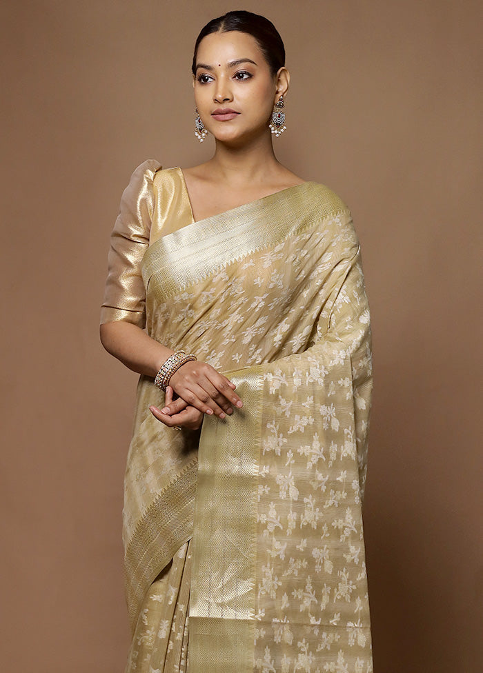 Cream Kora Silk Saree With Blouse Piece Many Kinds Of Sale Online