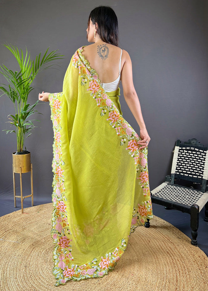 Green Spun Silk Saree With Blouse Piece Cheap Sale Geniue Stockist