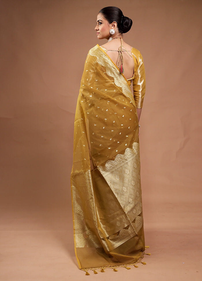 Mustard Kora Silk Saree With Blouse Piece How Much