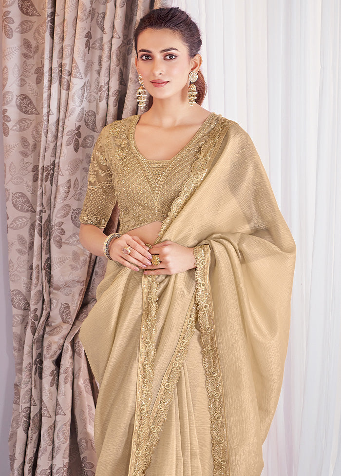 Golden Spun Silk Saree With Blouse Piece Clearance Best Store To Get