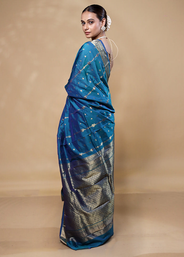 Blue Kanjivaram Silk Saree With Blouse Piece Supply Sale Online