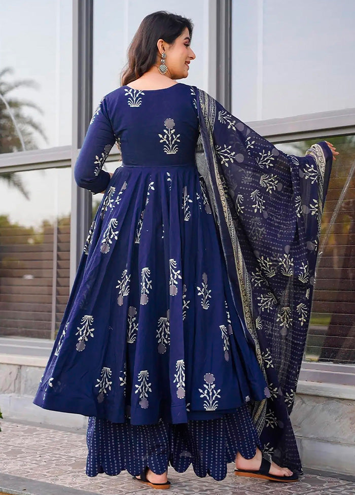 3 Pc Royal Blue Pure Readymade Silk Dupatta Suit Set Very Cheap Sale Online