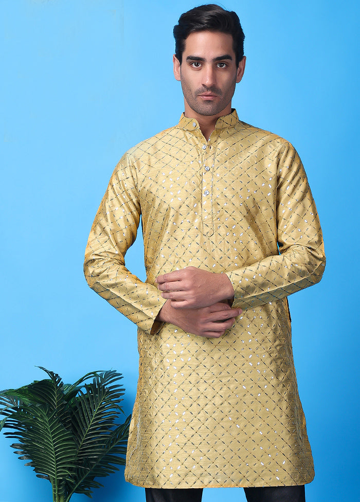 Golden Silk Embroidered Knee Length Kurta Footlocker Pictures Online