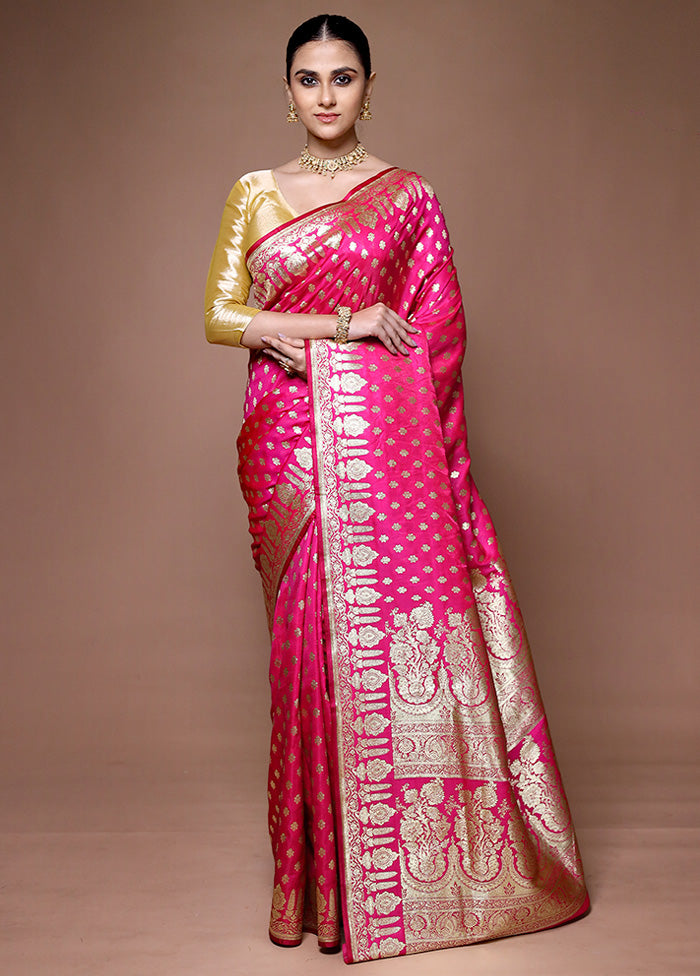 Pink Banarasi Silk Saree With Blouse Piece Get To Buy Sale Online