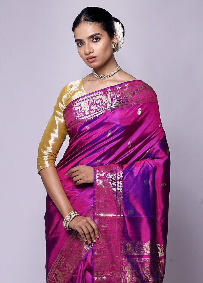 Purple Handloom Baluchari Pure Silk Saree With Blouse Piece For Sale Cheap Pice