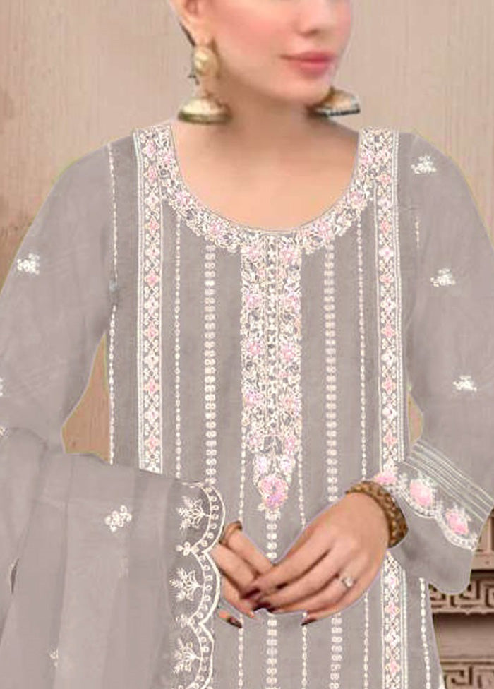 3 Pc Beige Semi Stitched Georgette Suit Set Sale Wide Range Of