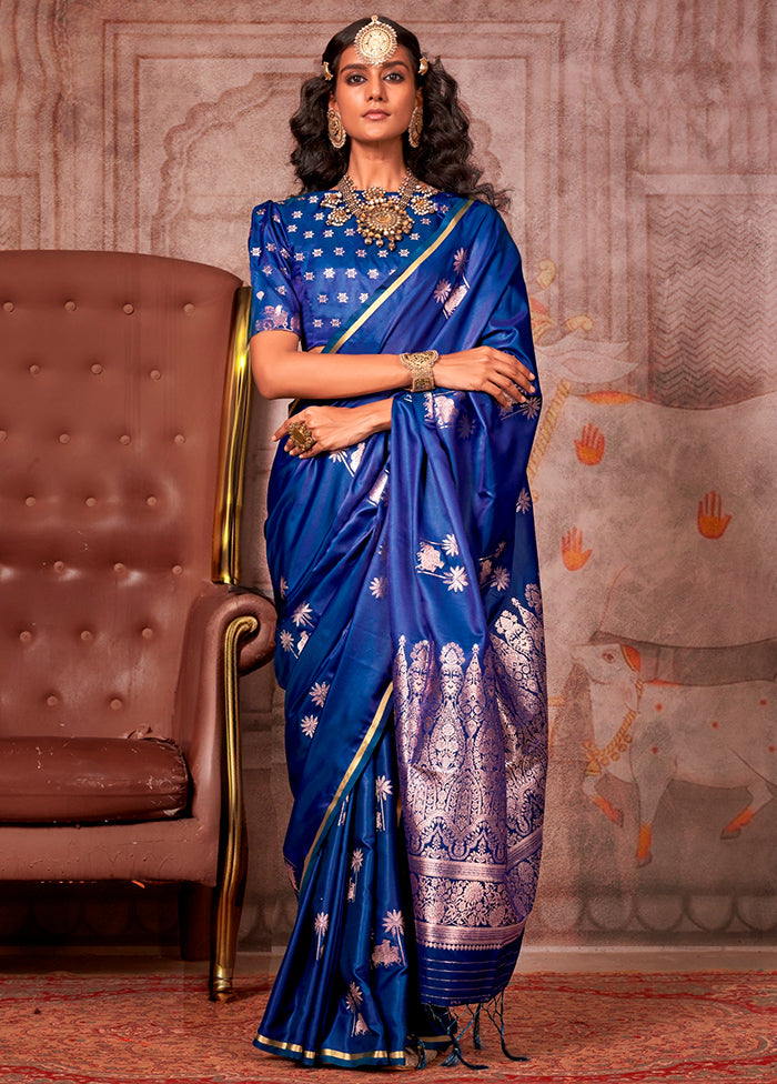 Blue Spun Silk Saree With Blouse Piece Reliable Cheap Online