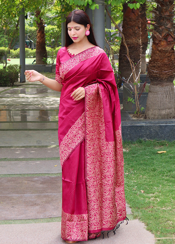 Pink Spun Silk Saree With Blouse Piece Sale Affordable