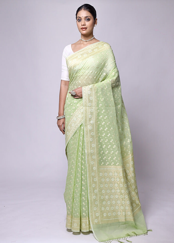 Green Kora Silk Saree With Blouse Piece Pay With Paypal Online