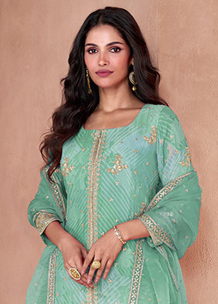 3 Pc Mint Green Semi Stitched Georgette Suit Set Sale Supply