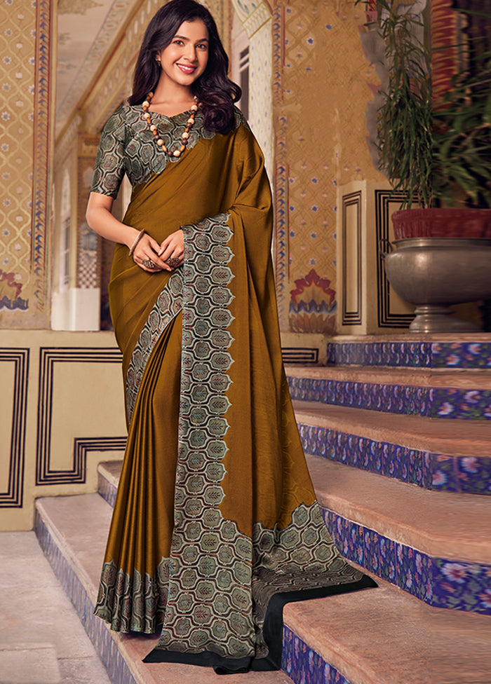 Mustard Chiffon Silk Saree With Blouse Piece Discount Big Sale