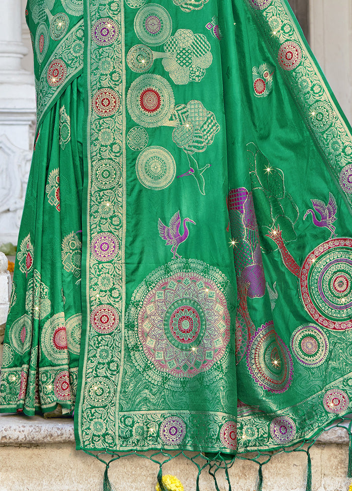 Green Spun Silk Saree With Blouse Piece Affordable Sale Online