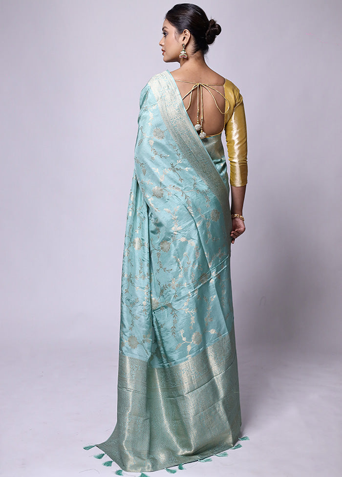 Blue Dupion Silk Saree With Blouse Piece With Paypal Free Shipping