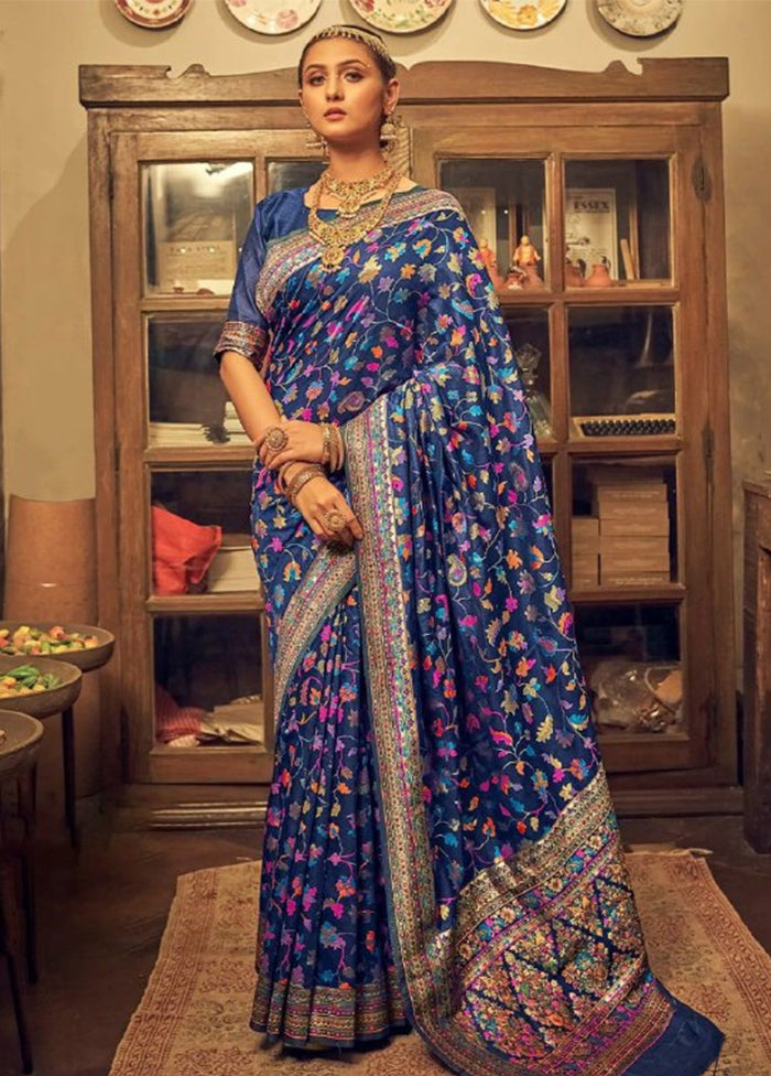 Blue Banarasi Silk Saree With Blouse Piece Affordable Online