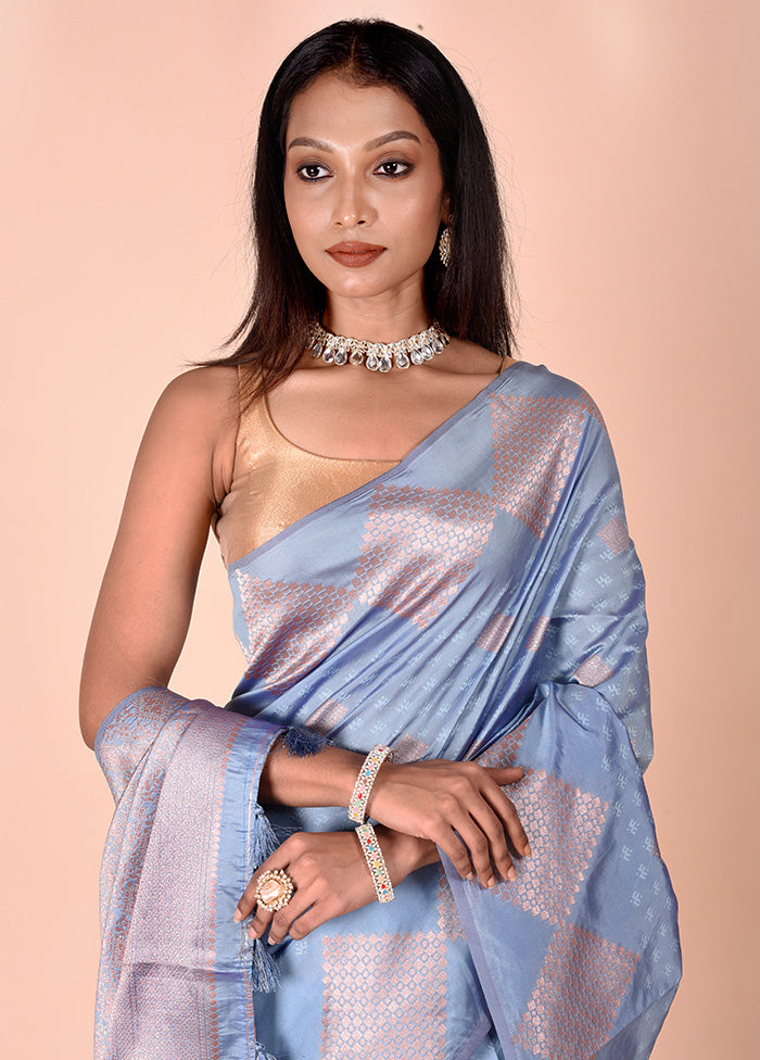 Blue Kora Silk Saree With Blouse Piece Buy Cheap Popular