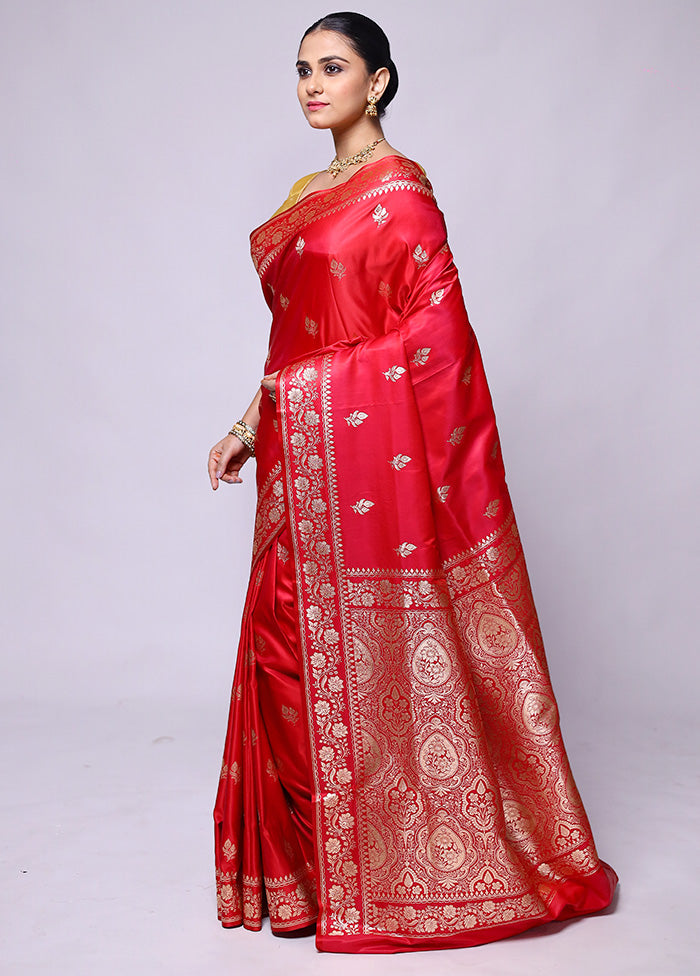 Pink Banarasi Silk Saree With Blouse Piece Geniue Stockist For Sale