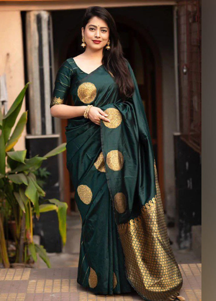 Green Banarasi Silk Saree With Blouse Piece Cheap Store